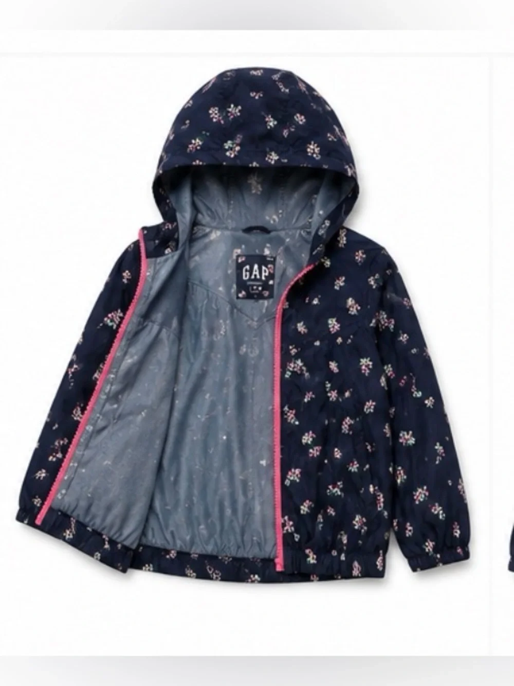 GAP Kids Floral Water Resistant Hooded Rain Jacket Girls Medium (8)